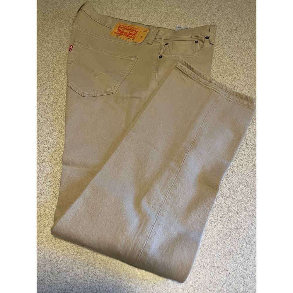Levi's 501 Men's Jeans 36x32 Beige Khaki Button Fly Straight Denim Pants